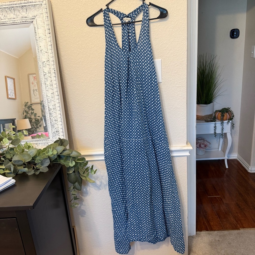 Blue Polka Dot Sleeveless Dress M/L island bungalow - Picture 12 of 12